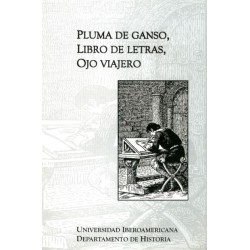Pluma de ganso, libro de letras, ojo viajero