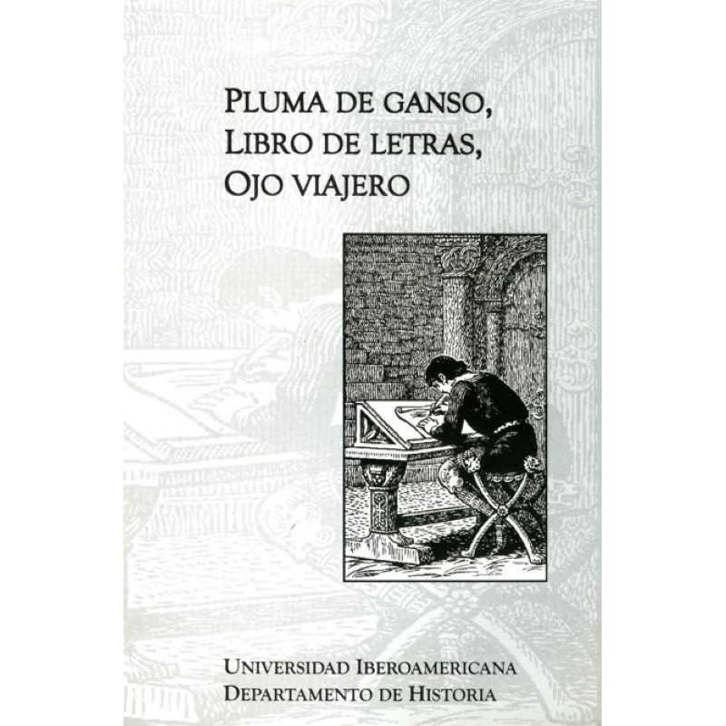 Pluma de ganso, libro de letras, ojo viajero